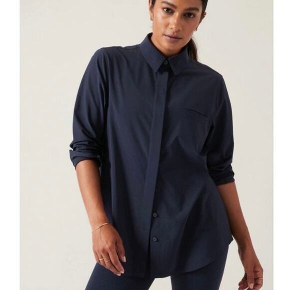 Athleta Urbanite Top Button Down Navy UPF 50 XL - Picture 1 of 8